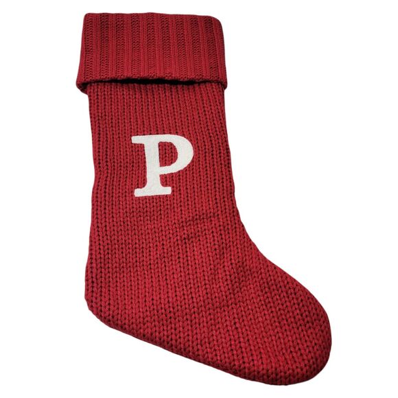 Christmas Red Stocking With White Letter P - Picture 1 of 4